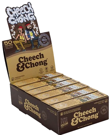 Présentoir feuilles non blanchies + tips Cheech & Chong 'In da Chair'
